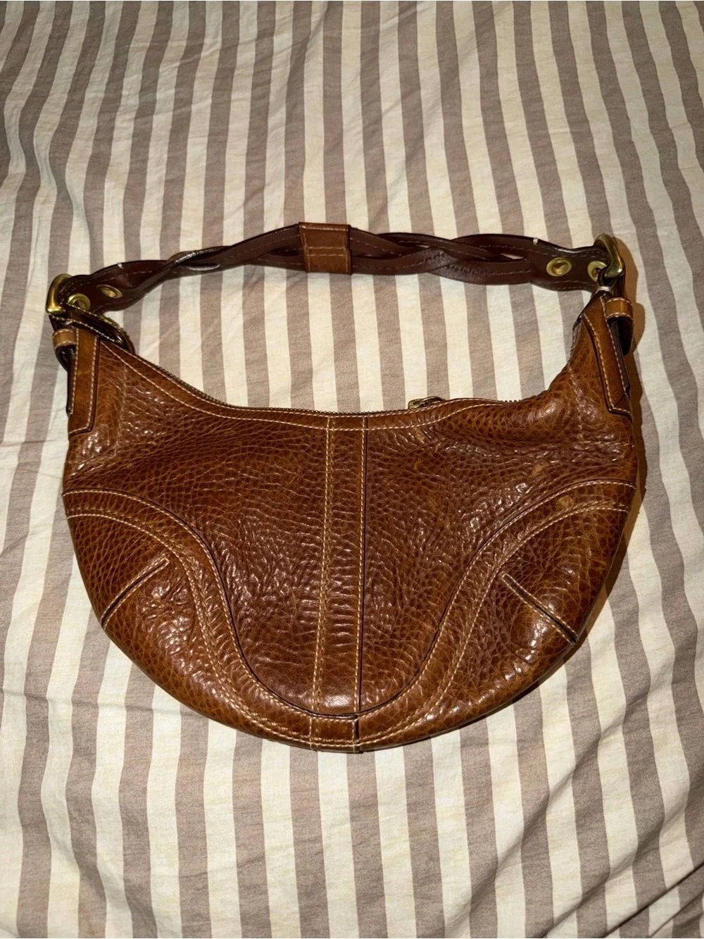 Coach Brown Textured Leather Hobo Bag